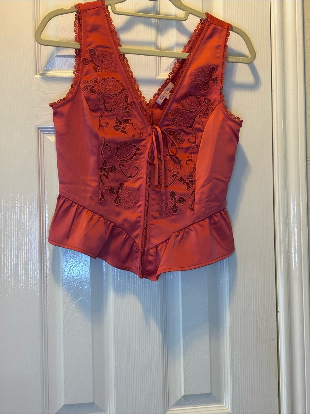Guess Lace-Trim Corest Top - Coral Red Fairy Cowgirl vibes